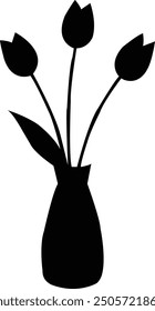a simple tulips on vase vector silhouette, isolated white background