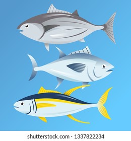 Simple tuna vector set illustration in different species