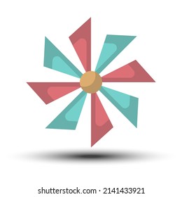 einfache Turbinenflachsymbol, Wasserturbine und verwandter auf weißem Hintergrund