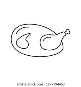 Simple turkey or chicken icon, line art on white background. Home or street food logo. Design element for cafe menus, snack bars, and banners. Christmas turkey. Vector black and white illustration