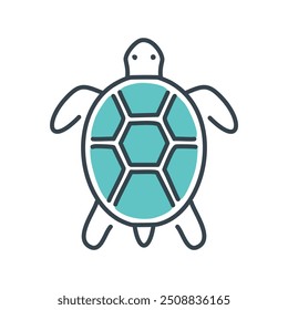 Simple turtle illustration with blue shell. This minimalist turtle illustration features a bright blue shell and a simple line art style, signifying peace, patience, and longevity.