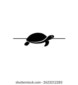 Simple Turtle Silhouette Icon Crossing A Line Element Vector Illustration