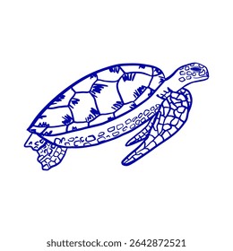 Simple turtle sketch trendy design. Sea turtle hand drawn vector illustration. 