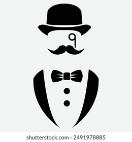 Simple tuxedo silhouette of a man. Movie or film actor. Rich man. Wedding groom costume. Award show or ceremony dress. Fancy and elegant symbol or icon.eps10