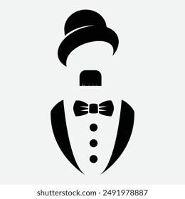 Simple tuxedo silhouette of a man. Movie or film actor. Rich man. Wedding groom costume. Award show or ceremony dress. Fancy and elegant symbol or icon.eps10