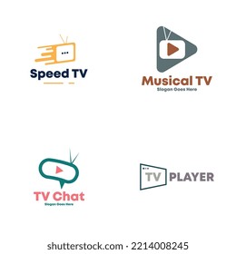 Simple TV Logo Set Design Vector. Television Logo Set for Business and Brand Identity