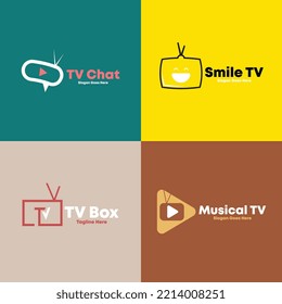 Simple TV Logo Set Design Vector. Television Logo Set for Business and Brand Identity
