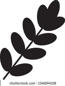 Simple twig with big leaves. Isolated minimalistic vector object of plant. Elegant botanical icon with black thin lines and white background.