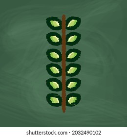 Simple twigs and leaves Icon design, colorful chalk. Draw a picture on the blackboard.