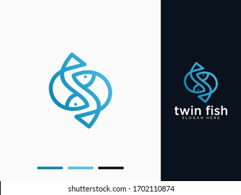 Simple Twin Fish Modern Logo Design Template Vector