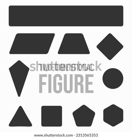 simple two 2 dimensional figure with round corner design in black and white. contains 10 of the most popular flat image. can be used to study, find the area and perimeter circumference with formula Foto stock © 