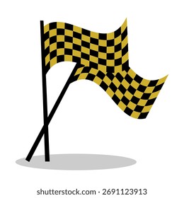 Simple of two checkered flags black and golden yellow crossed over poles.Vector illustration