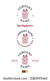 A simple two colour logo featuring a garden shed with a bow tied to the roof with placeholder text. Suitable for craft barns, shops or garden centres