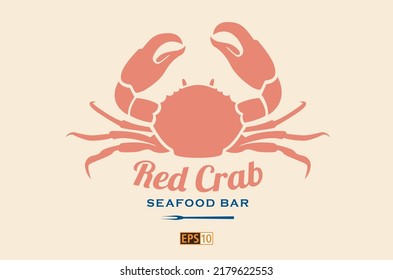 A simple two colour for a seafood bar or restaurant, featuring a stme crab and seafood utencil