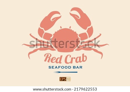 A simple two colour for a seafood bar or restaurant, featuring a stme crab and seafood utencil