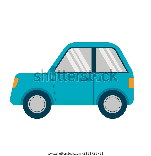 Simple two door blue coupe car side view isolated\
on white background flat\
graphic