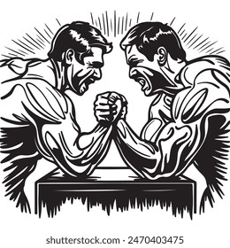 simple two men are sitting and engaged in arm wrestling - one line drawing vector. competition concept, strength comparison, training