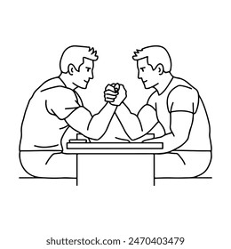 simple two men are sitting and engaged in arm wrestling - one line drawing vector. competition concept, strength comparison, training