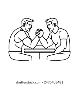 simple two men are sitting and engaged in arm wrestling - one line drawing vector. competition concept, strength comparison, training