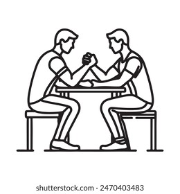 simple two men are sitting and engaged in arm wrestling - one line drawing vector. competition concept, strength comparison, training