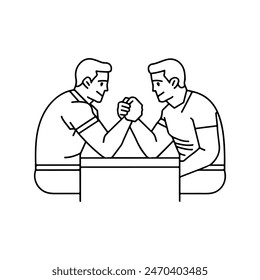 simple two men are sitting and engaged in arm wrestling - one line drawing vector. competition concept, strength comparison, training