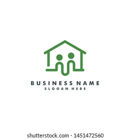 simple two people in house logo design, human icon symbol - vector