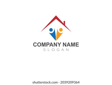 simple two people in house logo design, human icon symbol - vector