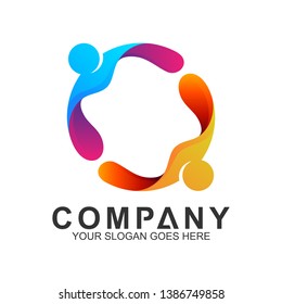 simple two people logo design in gradient color for human relationship,family care,health clinic,foundation/charity community