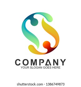 simple two people logo design in gradient color for human relationship,family care,health clinic,foundation/charity community