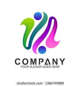 simple two people logo design in gradient color for human relationship,family care,health clinic,foundation/charity community