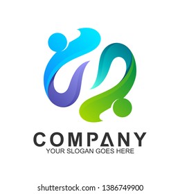 simple two people logo design in gradient color for human relationship,family care,health clinic,foundation/charity community