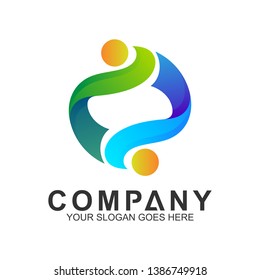 simple two people logo design in gradient color for human relationship,family care,health clinic,foundation/charity community