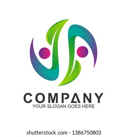 simple two people logo design in gradient color for human relationship,family care,health clinic,foundation/charity community