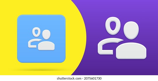 Simple two person icon 3d button set vector illustration. Logo of society, teamwork, partnership, social networks member, people connection and communication. Business community relationship