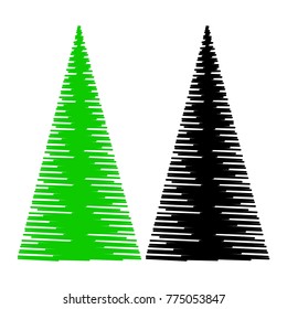 Simple Two Scribble Christmas Trees Green and Black Isolated on white background
