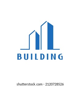 simple two skyscraper blue logo design, vector graphic symbol icon illustration