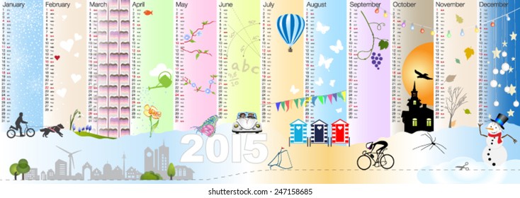 Simple two thousand fifteen season calendar vector with pretty illustrations