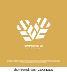 simple two wheat or grain vector icon logo	
