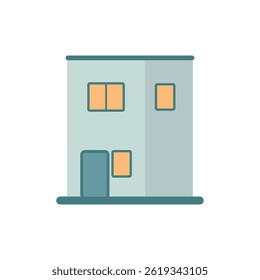 Simple Two-Story House Illustration with Flat Roof and Warm Yellow Windows
