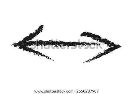 Simple two-way left and right arrow. Hand drawn charcoal arrow.