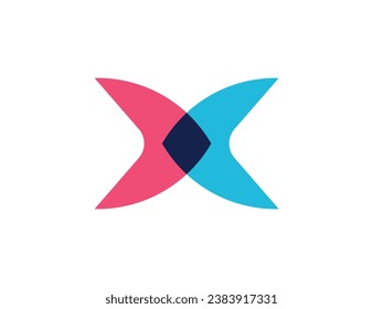 Simple two-way shadow icon logo symbol template intersecting to form the letter X