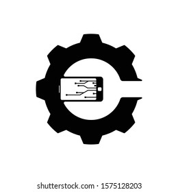 simple typography C gear and phone vector logo
