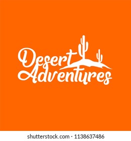 Simple typography with cactus silhouette on sand dune isolated in orange background. Showing desert environment
