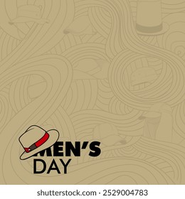 Simple typography design with a cowboy hat circled with a red ribbon on doodle art background. Good template for world men's day or father's day design