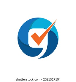 tipografía simple G con logotipo vectorial de icono de verificación