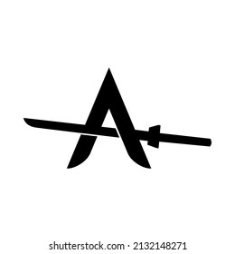 Simple typography logo combined with kodachi blade. 