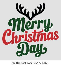 A simple typography of Merry Christmas Day With Christmas Elements.