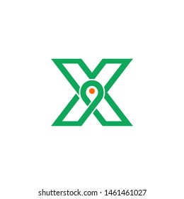 simple typography X with pin vector logo