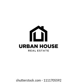 El sencillo logo de la propiedad inmobiliaria en las zonas urbanas

