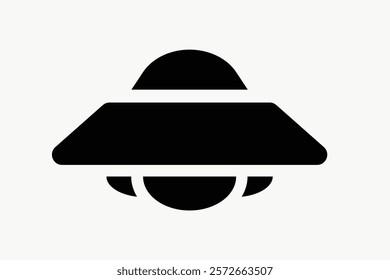 Simple UFO icon in black and white. UFO design with clean lines. Minimalist black UFO symbol icon, perfect for sci-fi themes and alien concepts. Simple icon vector element.